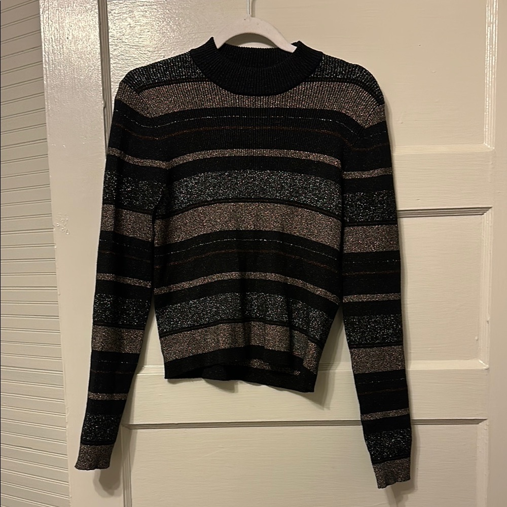 Striped Black, Silver, & Gold Women's Sweater/Skirt Set